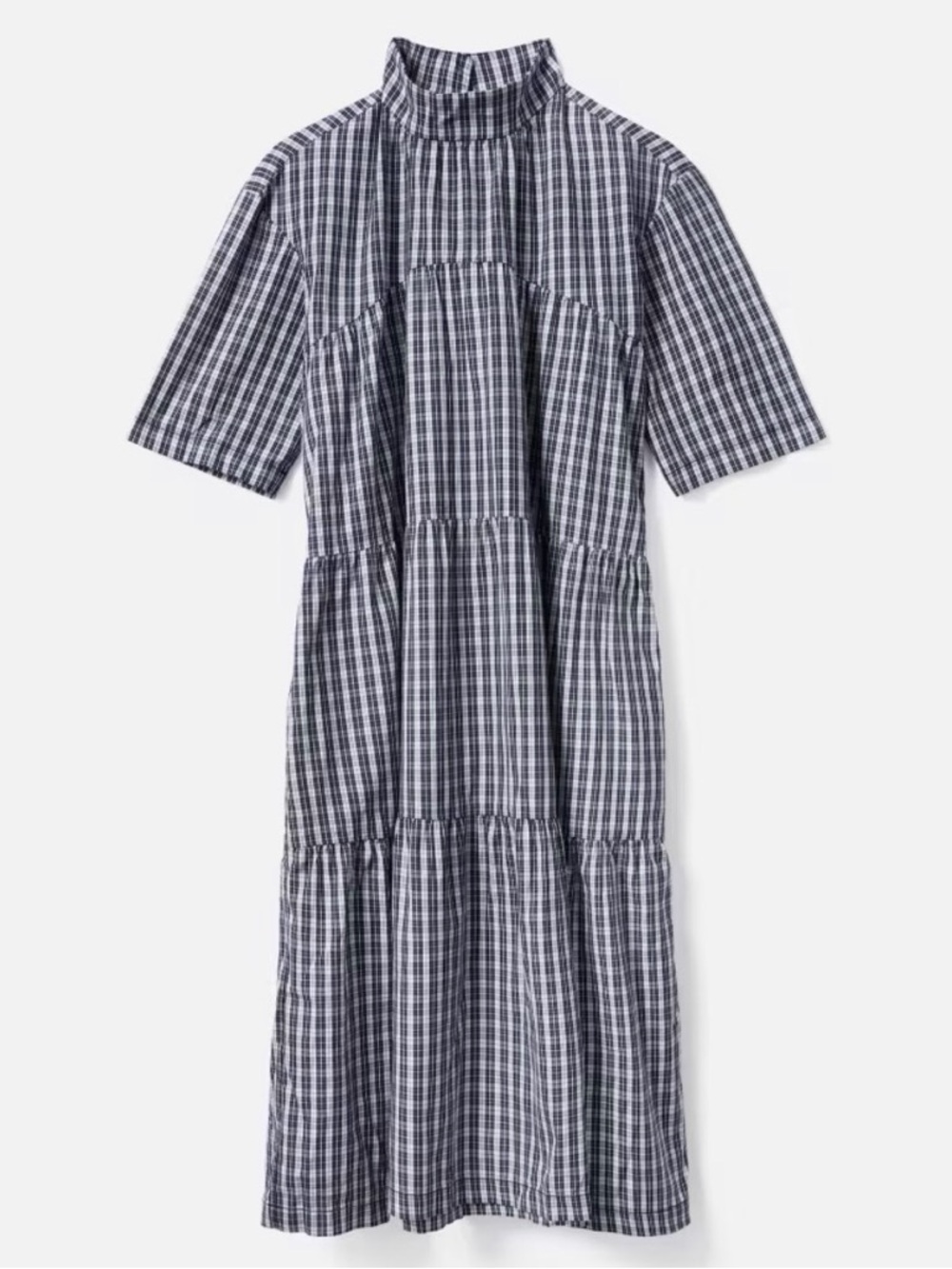 Everlane The Tiered Mock Neck Midi Cotton Checks Dress - Size Small - Picture 2 of 8